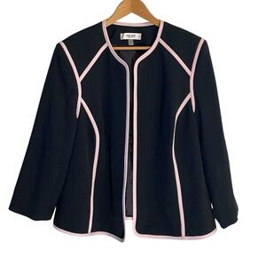 Y5- 16W Jones Studio Black Open-Front Jacket with Pink Piping Blazer Suit Top